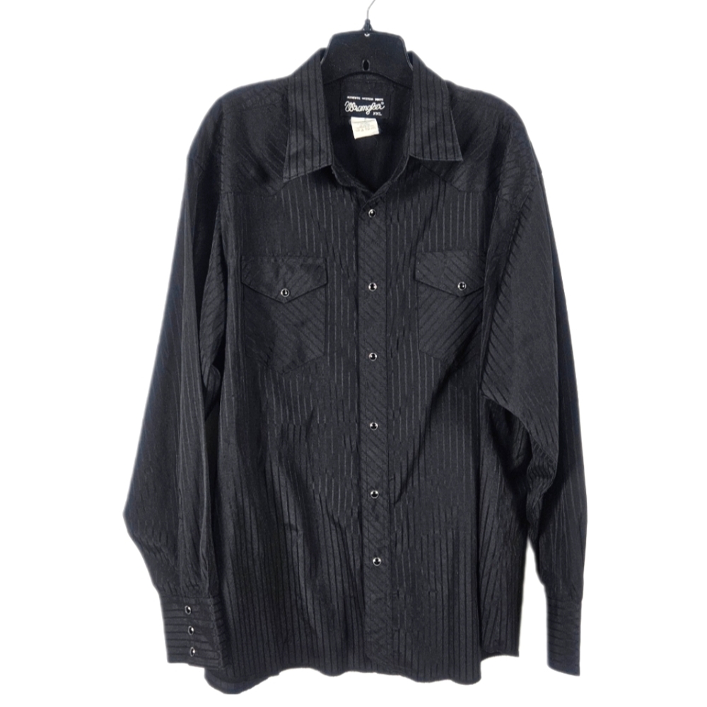 Wrangler Western Snap Doby Striped Mens XXL Long Sleeve Shirt Pocket Black